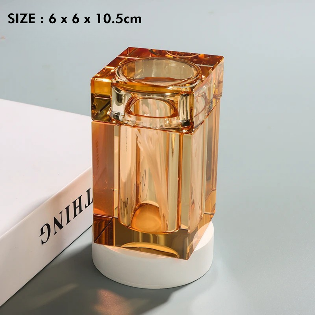 Amber Crystal Glass Toothpick Holder with Lid