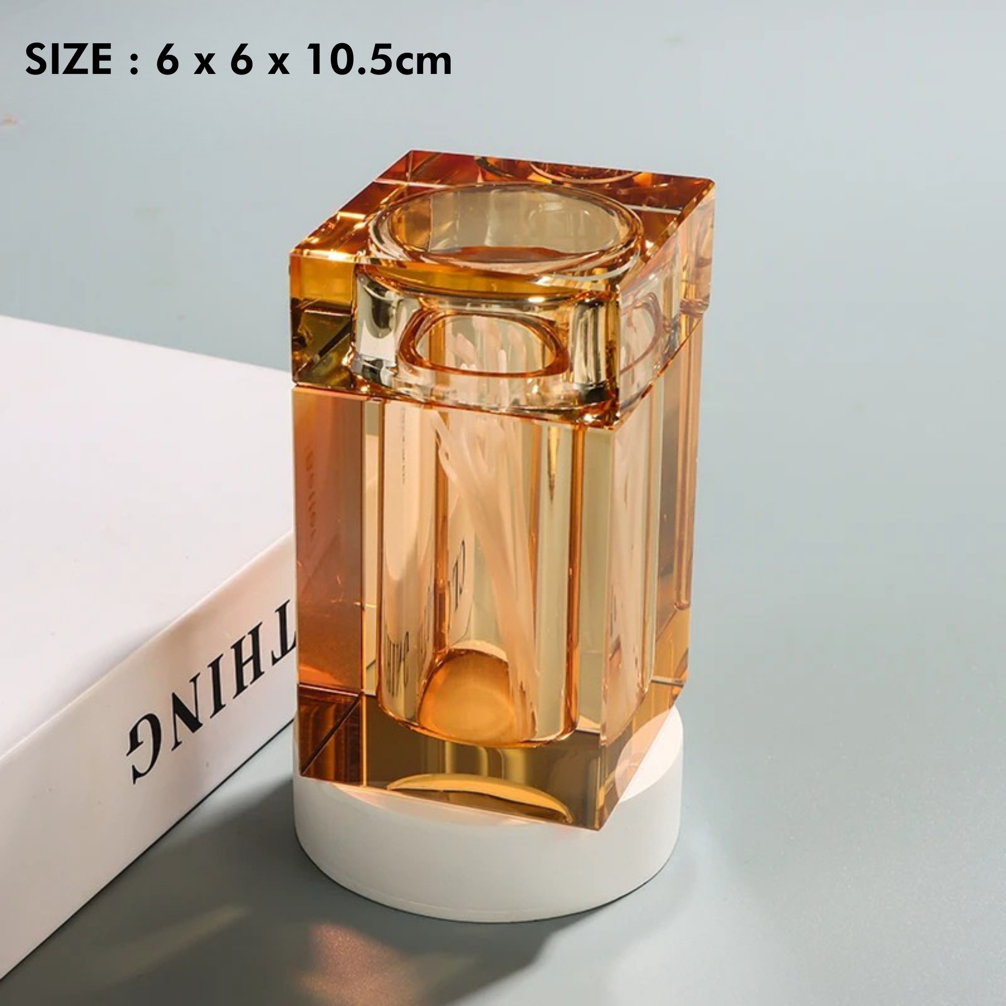 Amber Crystal Glass Toothpick Holder with Lid