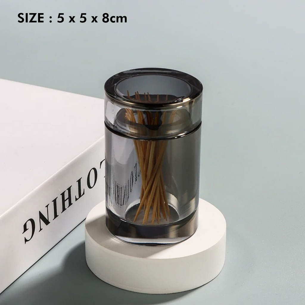 Amber Crystal Glass Toothpick Holder with Lid