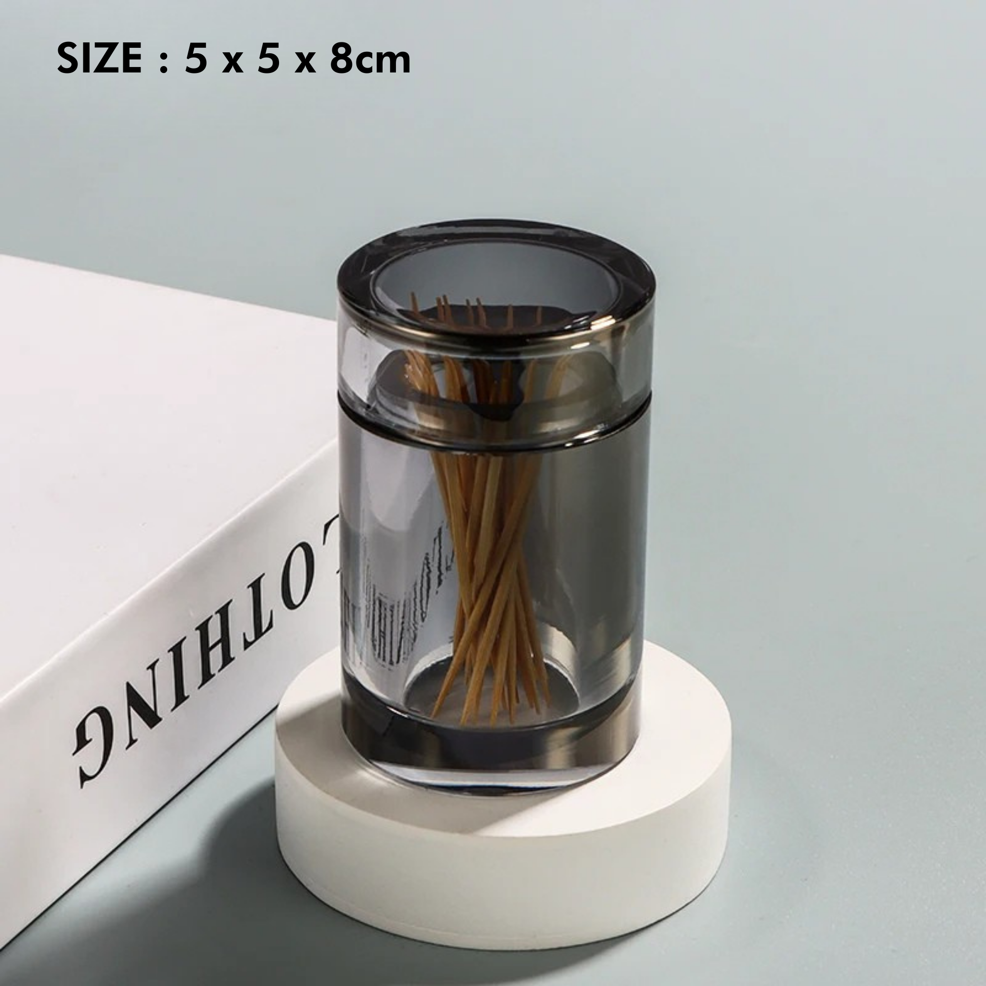 Amber Crystal Glass Toothpick Holder with Lid