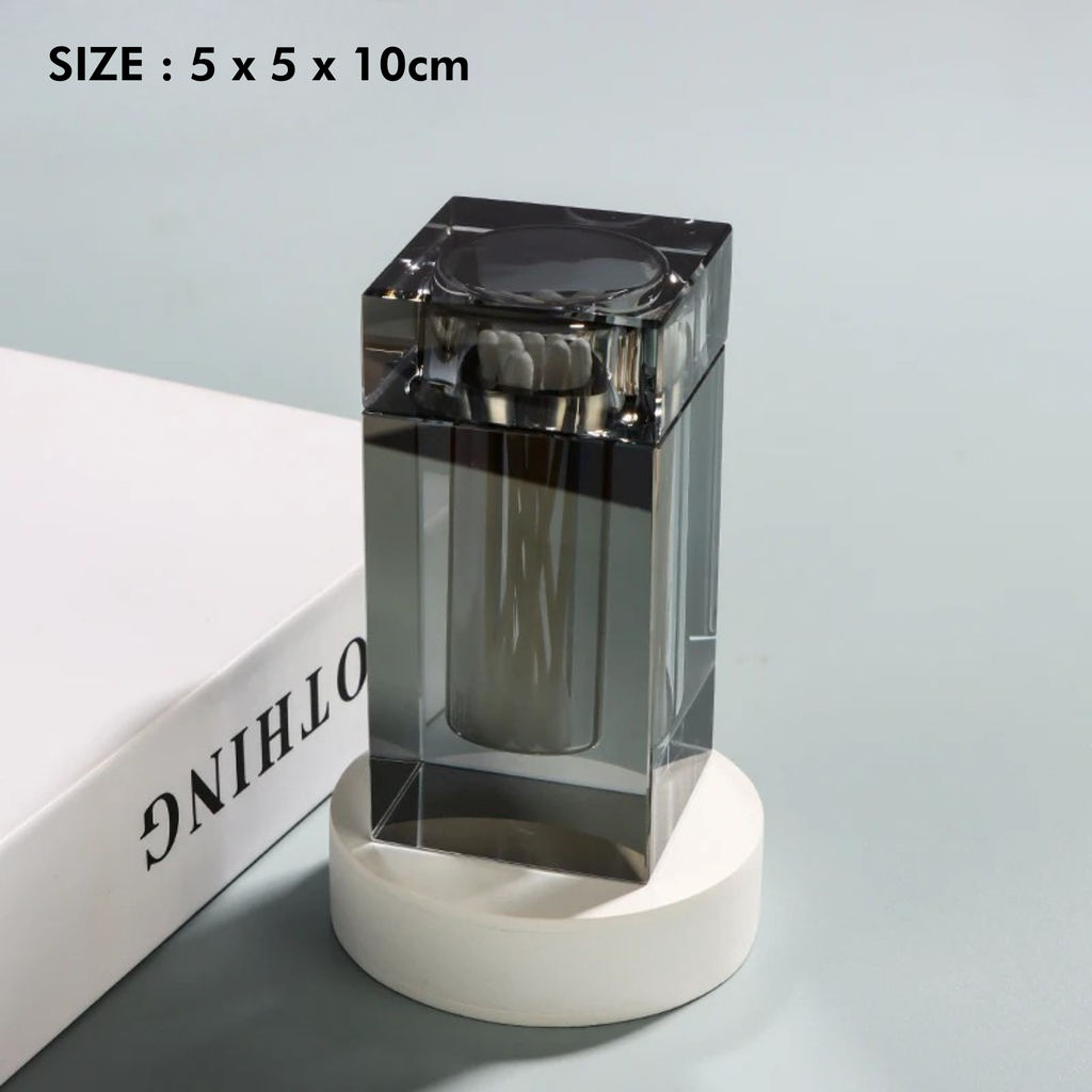 Amber Crystal Glass Toothpick Holder with Lid