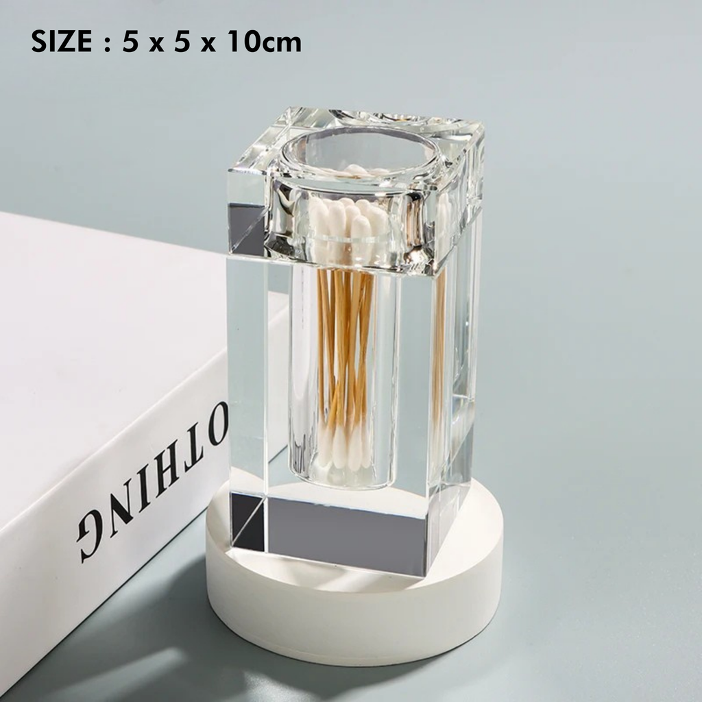 Amber Crystal Glass Toothpick Holder with Lid