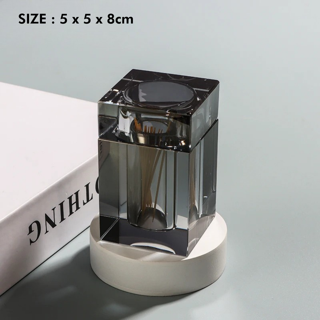 Amber Crystal Glass Toothpick Holder with Lid