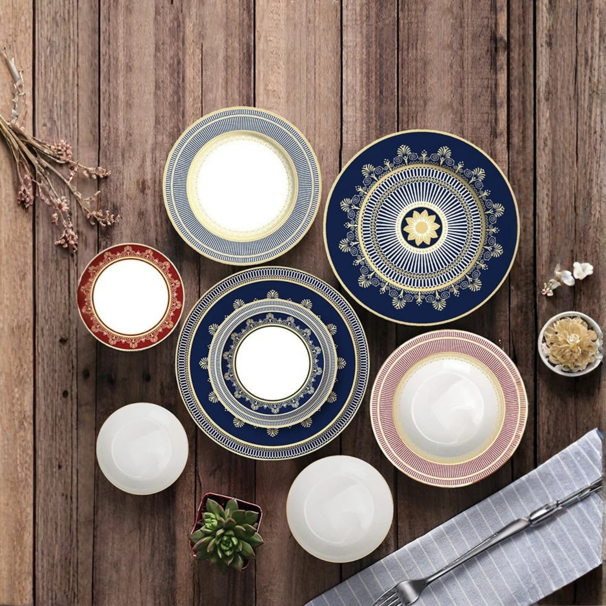 European Geometric Bone China Dinner Plate