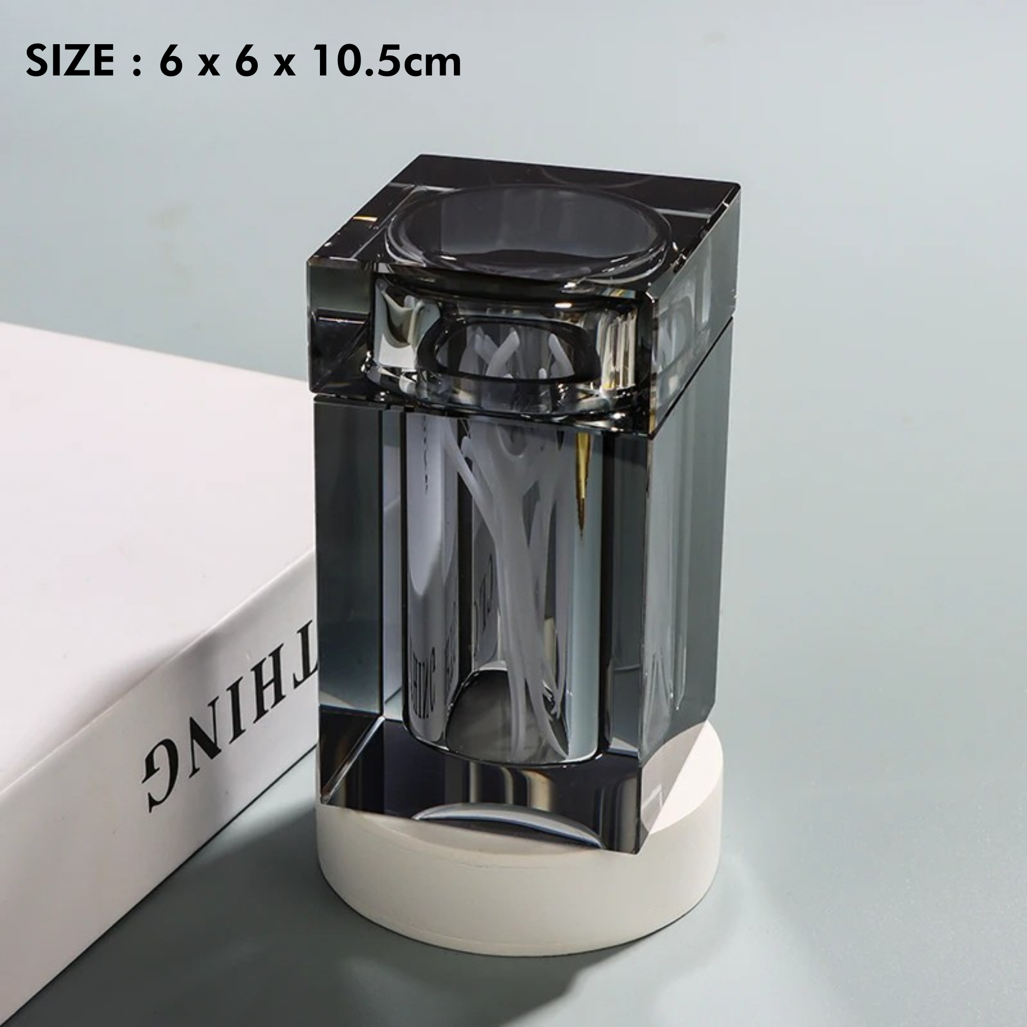 Amber Crystal Glass Toothpick Holder with Lid
