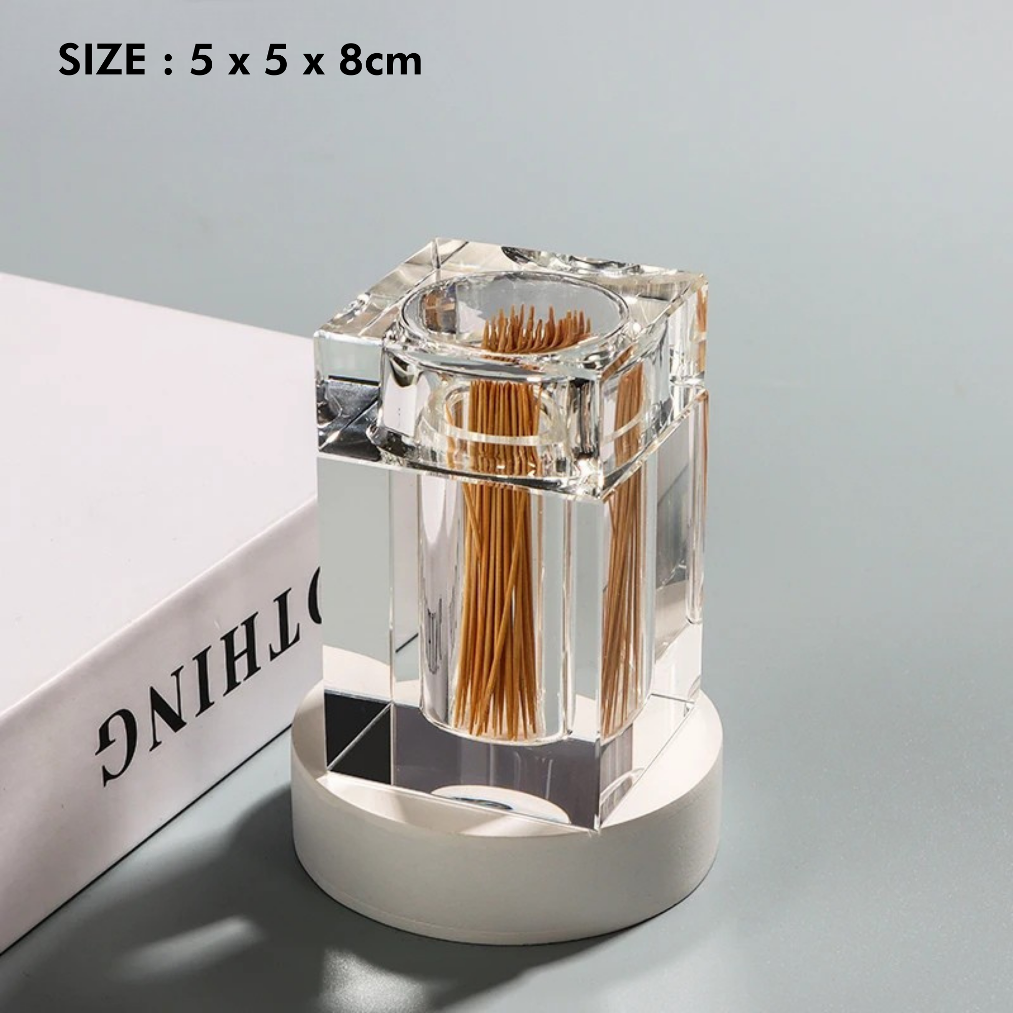 Amber Crystal Glass Toothpick Holder with Lid