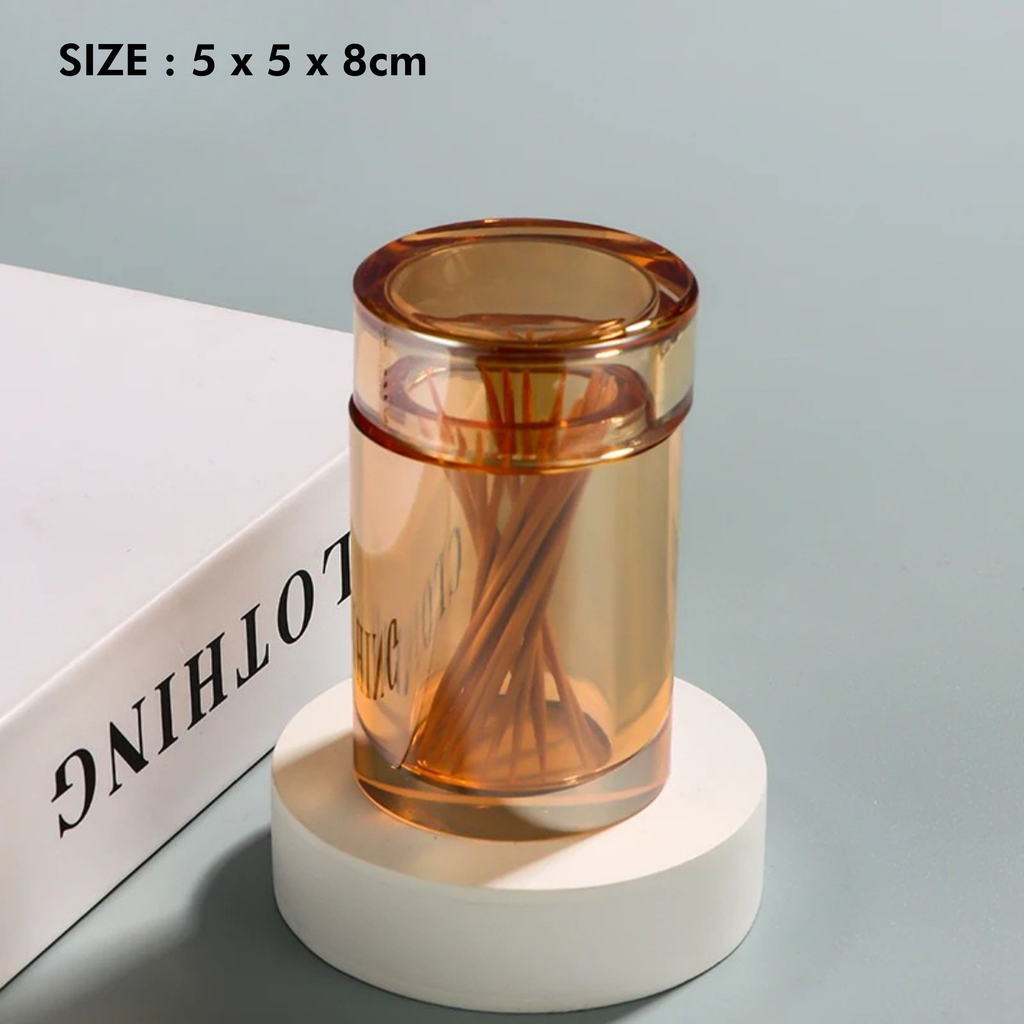 Amber Crystal Glass Toothpick Holder with Lid