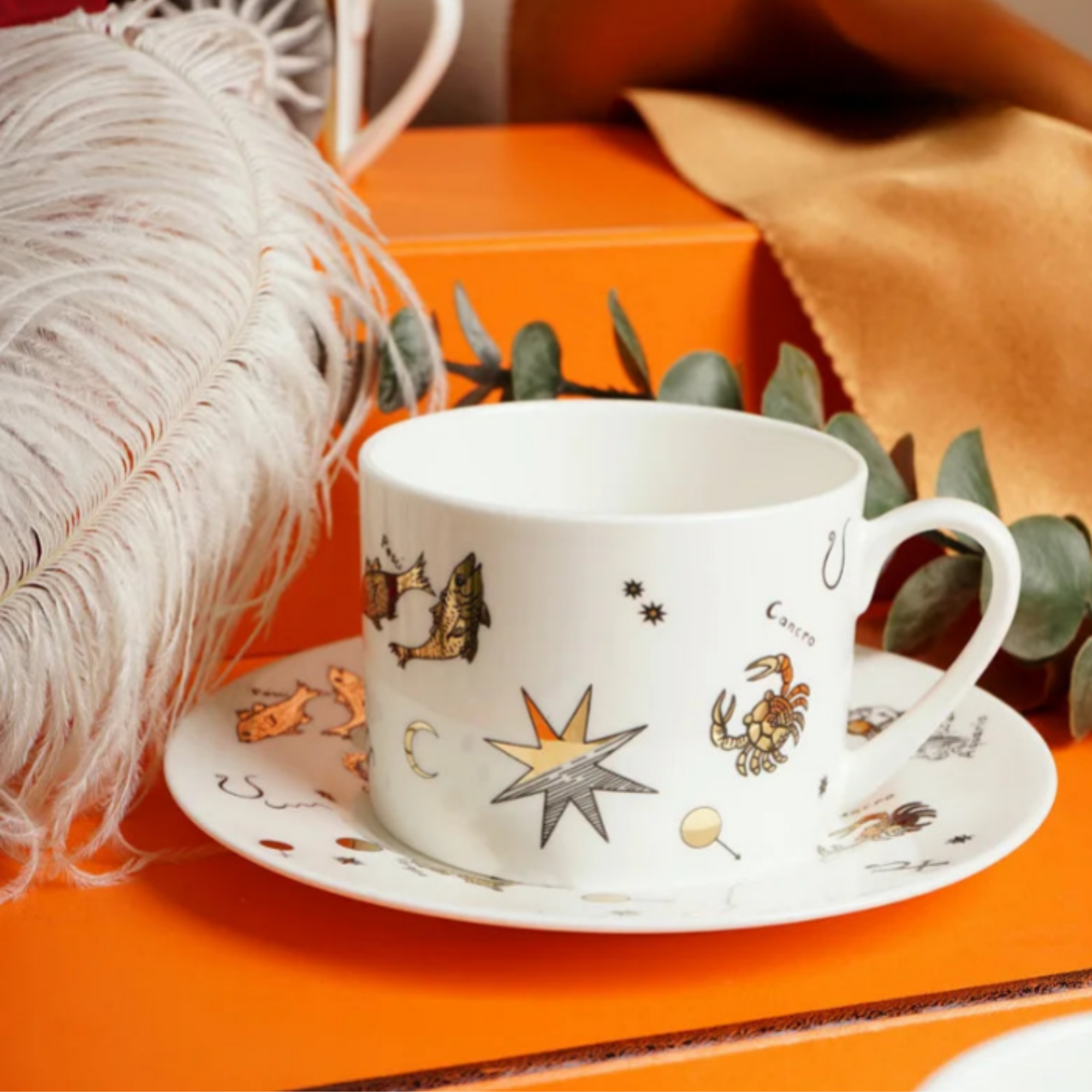 European Ceramic Coffee Cup and Saucer Set