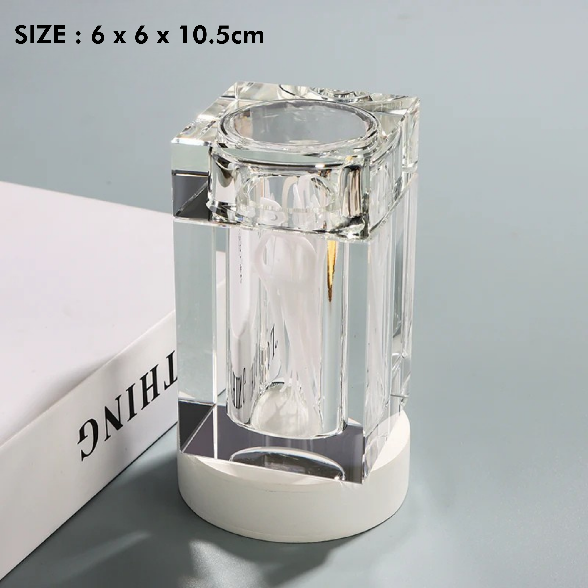 Amber Crystal Glass Toothpick Holder with Lid