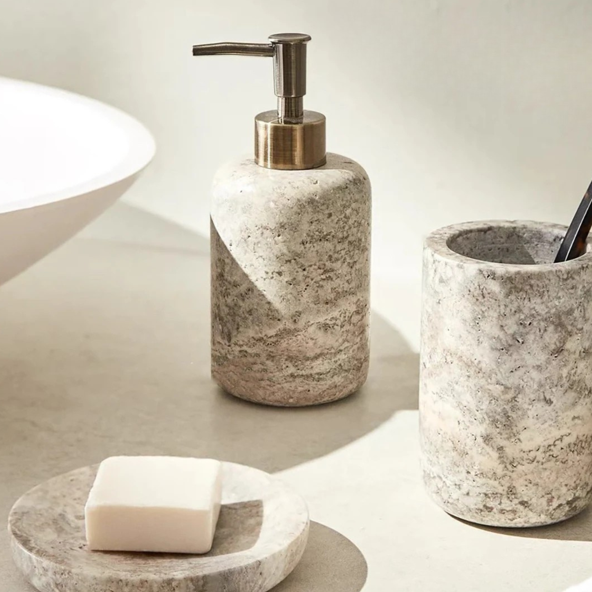 Grey Travertine Bathroom Set