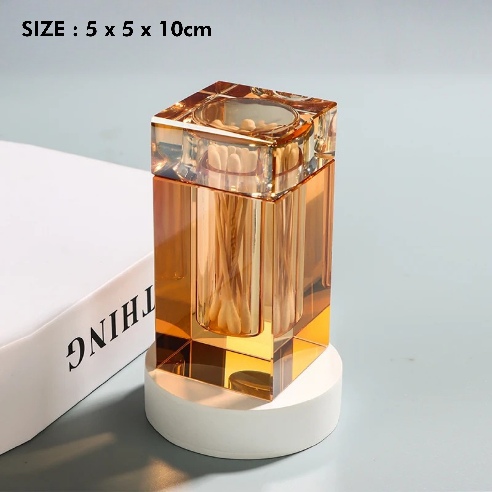 Amber Crystal Glass Toothpick Holder with Lid