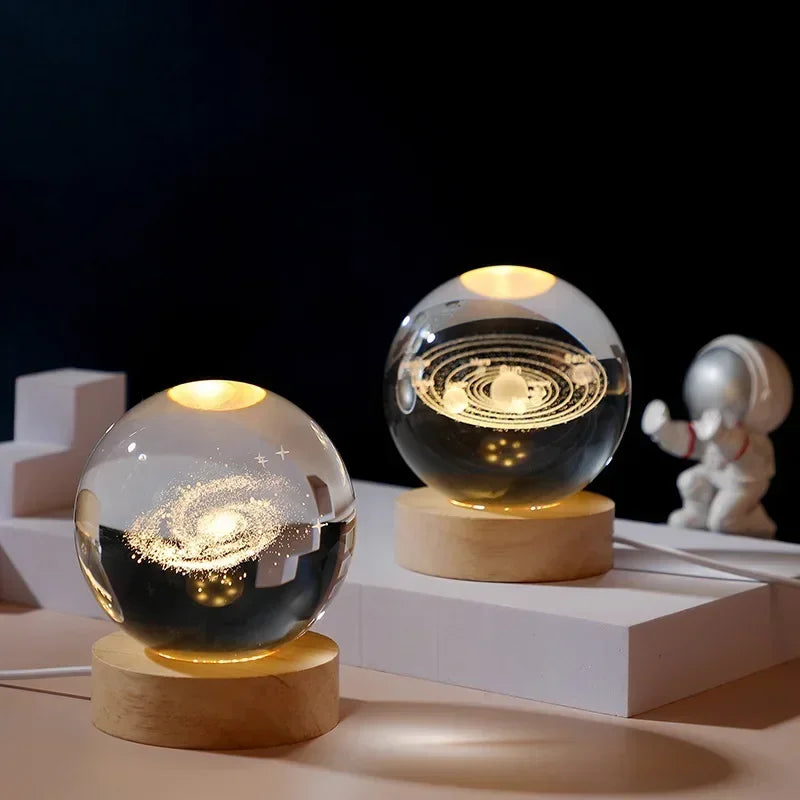 Aesthetic Moon Crystal Ball Night Light – Clear Glass Galaxy Globe Desk Decor