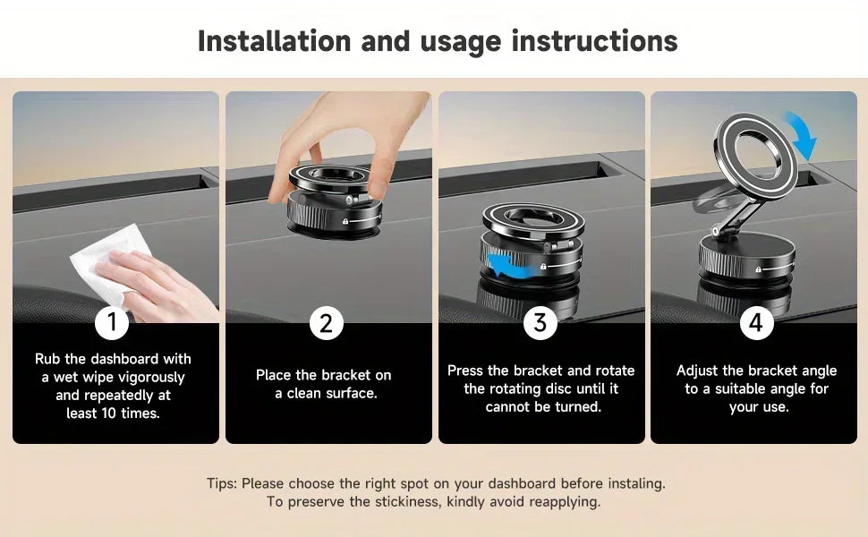 Super Strong N52 Magnetic Phone Holder – 360° Rotatable Foldable Vacuum Suction Mount