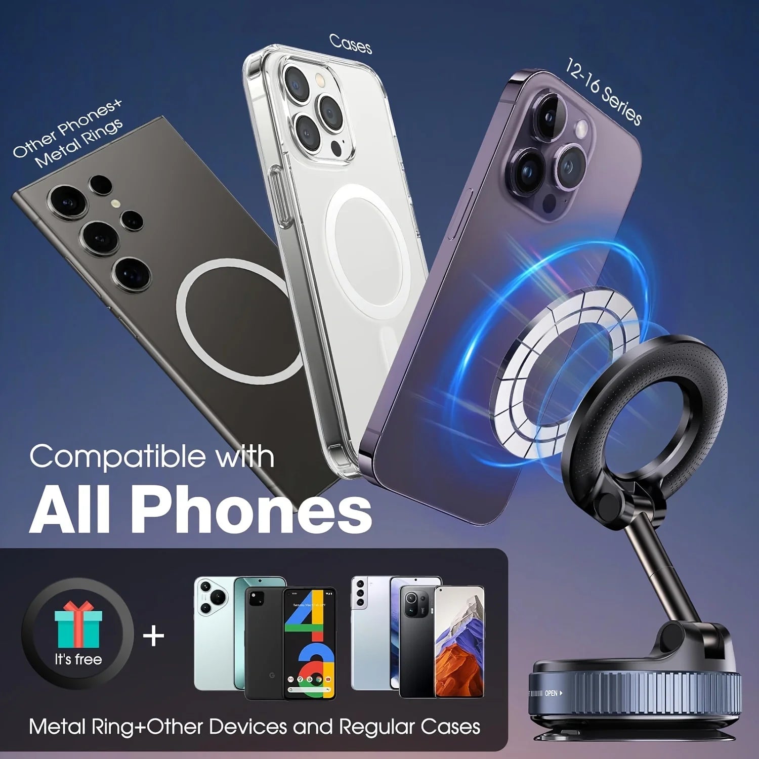 Super Strong N52 Magnetic Phone Holder – 360° Rotatable Foldable Vacuum Suction Mount