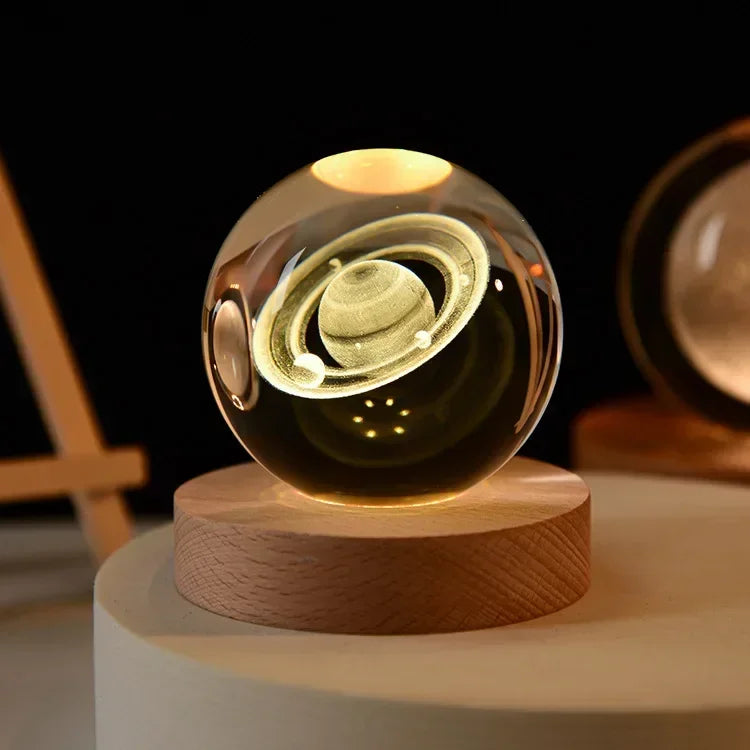 Aesthetic Moon Crystal Ball Night Light – Clear Glass Galaxy Globe Desk Decor