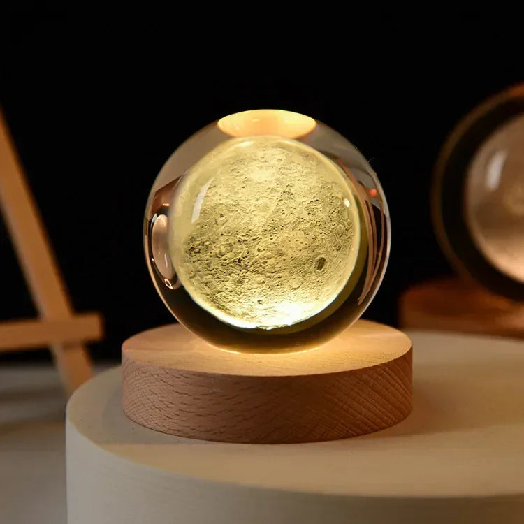 Aesthetic Moon Crystal Ball Night Light – Clear Glass Galaxy Globe Desk Decor