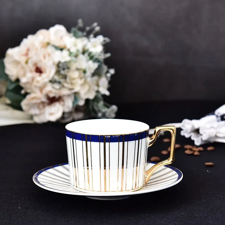 Luxury Gold Bone China Coffee Cup & Saucer Set – Elegant European Afternoon Tea Drinkware
