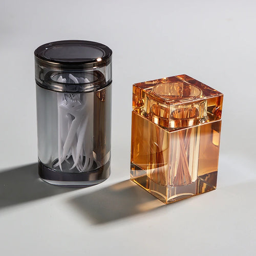 Amber Crystal Glass Toothpick Holder with Lid