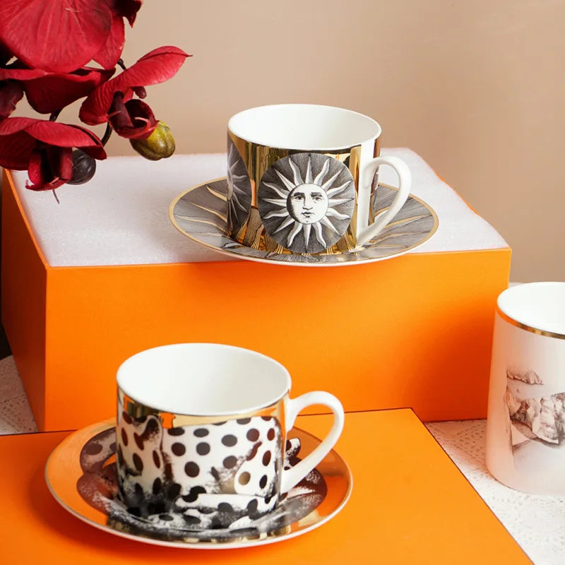 European Ceramic Coffee Cup and Saucer Set