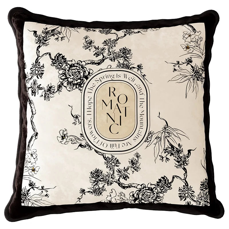 Retro Black Floral Velvet Pillow Cover