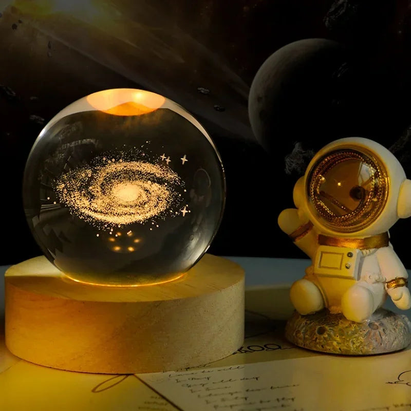 Aesthetic Moon Crystal Ball Night Light – Clear Glass Galaxy Globe Desk Decor