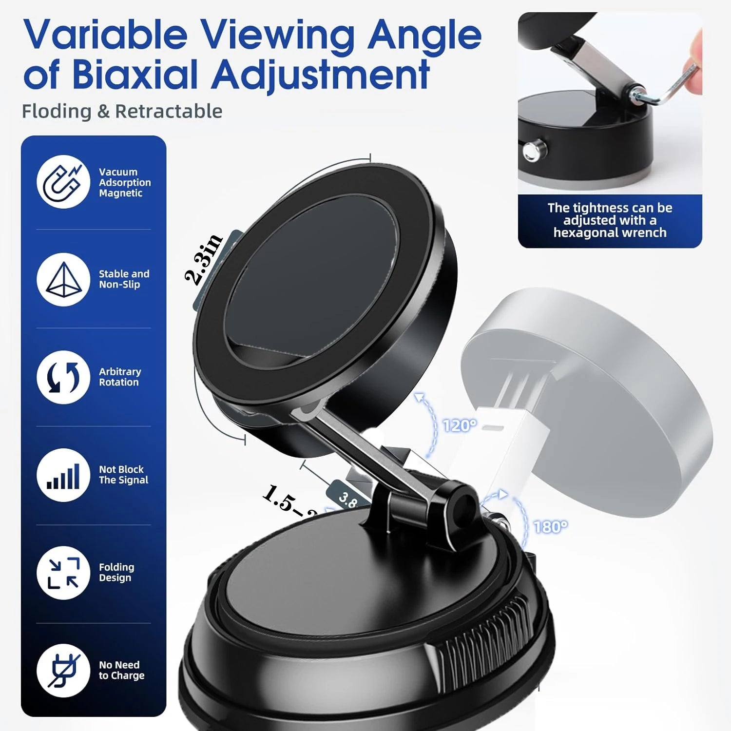 Super Strong N52 Magnetic Phone Holder – 360° Rotatable Foldable Vacuum Suction Mount