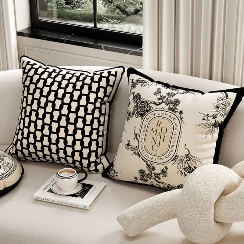 Retro Black Floral Velvet Pillow Cover
