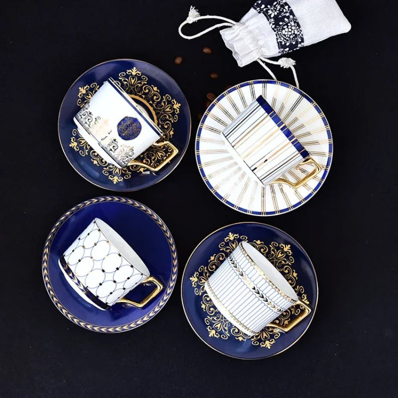 Luxury Gold Bone China Coffee Cup & Saucer Set – Elegant European Afternoon Tea Drinkware