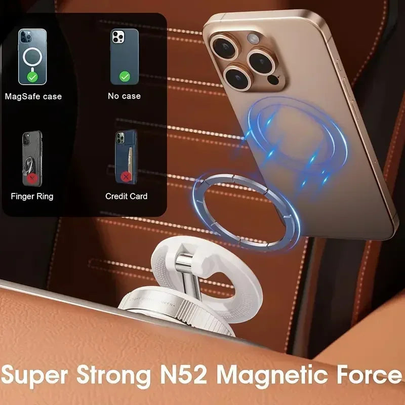 Super Strong N52 Magnetic Phone Holder – 360° Rotatable Foldable Vacuum Suction Mount