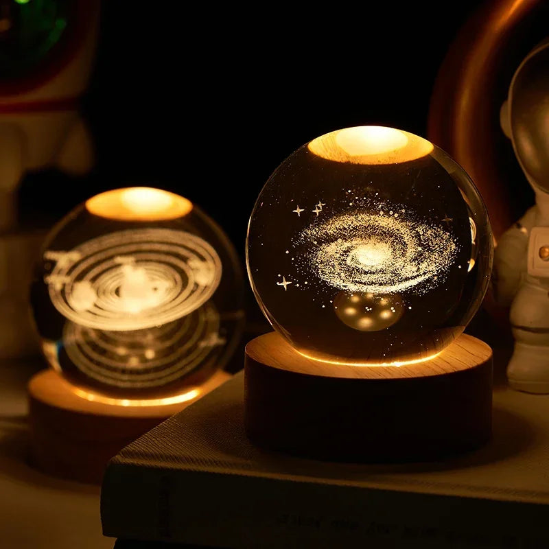 Aesthetic Moon Crystal Ball Night Light – Clear Glass Galaxy Globe Desk Decor