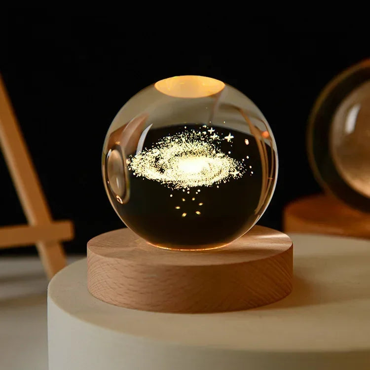 Aesthetic Moon Crystal Ball Night Light – Clear Glass Galaxy Globe Desk Decor