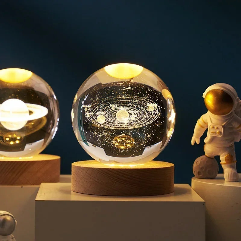 Aesthetic Moon Crystal Ball Night Light – Clear Glass Galaxy Globe Desk Decor
