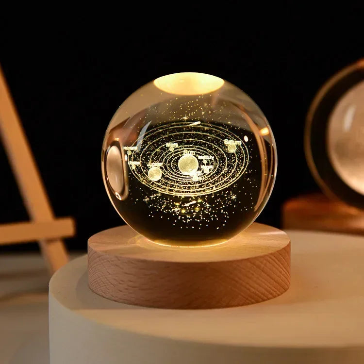 Aesthetic Moon Crystal Ball Night Light – Clear Glass Galaxy Globe Desk Decor