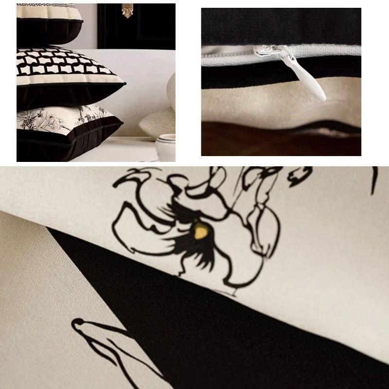 Retro Black Floral Velvet Pillow Cover