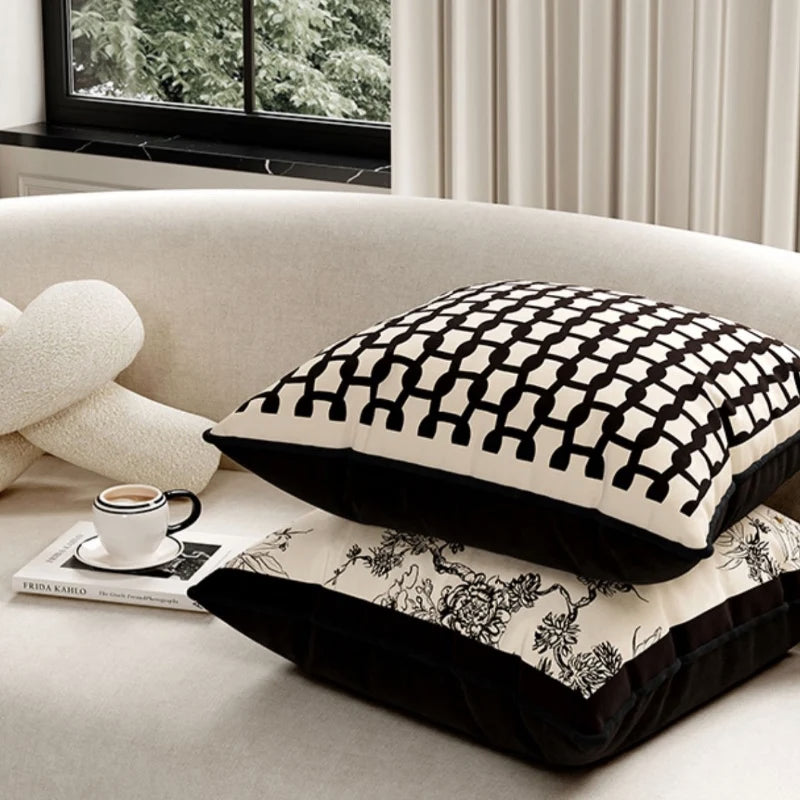 Retro Black Floral Velvet Pillow Cover