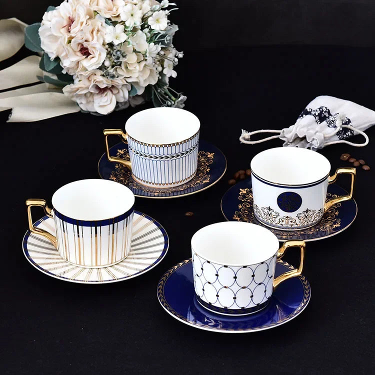 Luxury Gold Bone China Coffee Cup & Saucer Set – Elegant European Afternoon Tea Drinkware