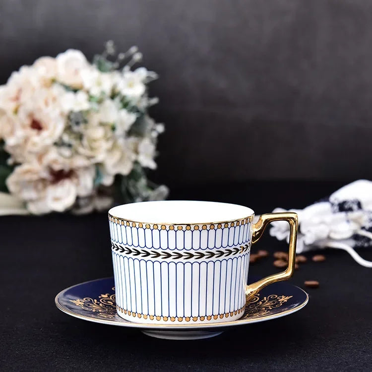 Luxury Gold Bone China Coffee Cup & Saucer Set – Elegant European Afternoon Tea Drinkware