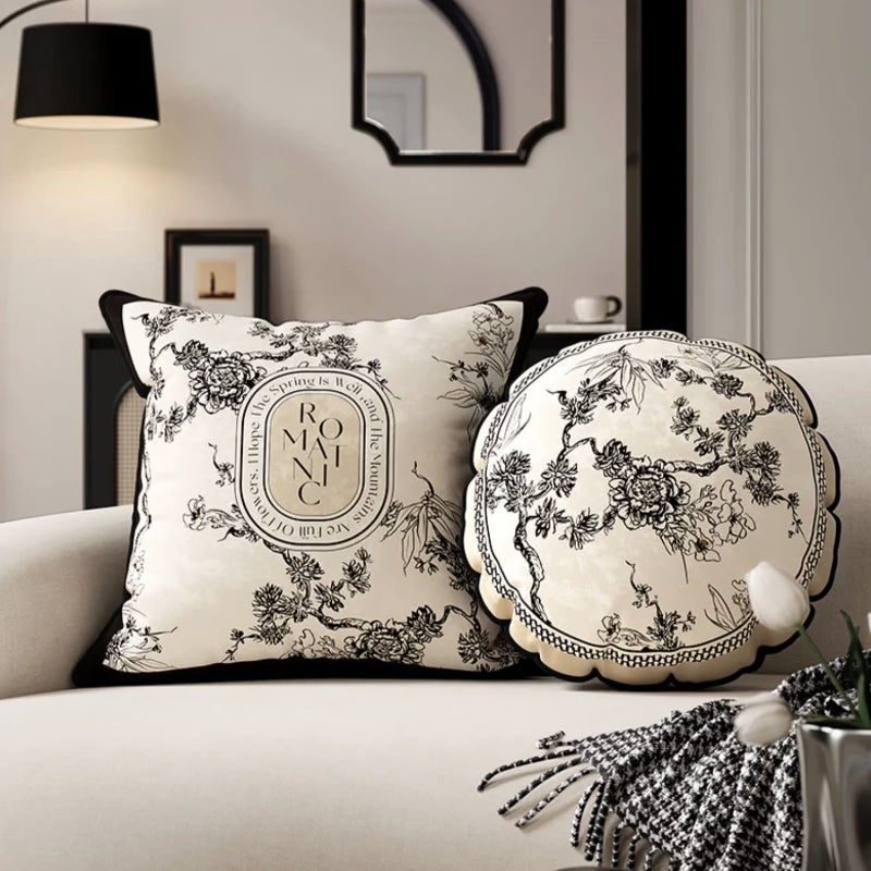 Retro Black Floral Velvet Pillow Cover