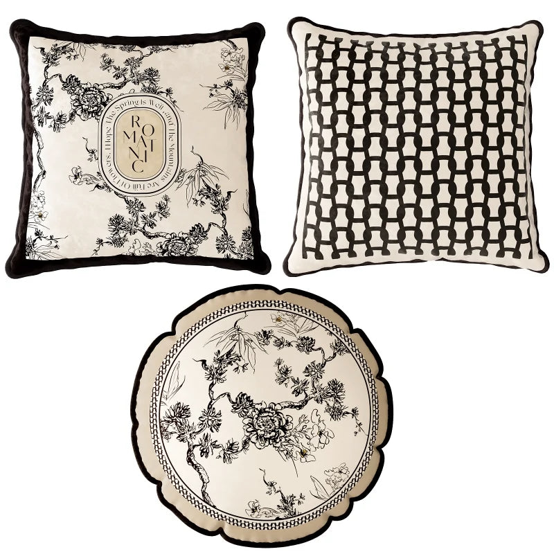 Retro Black Floral Velvet Pillow Cover