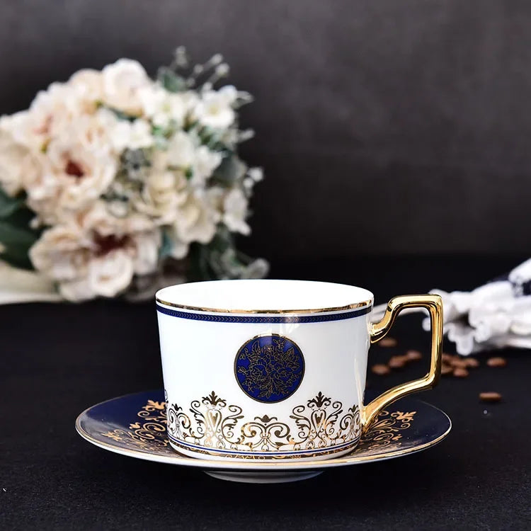 Luxury Gold Bone China Coffee Cup & Saucer Set – Elegant European Afternoon Tea Drinkware