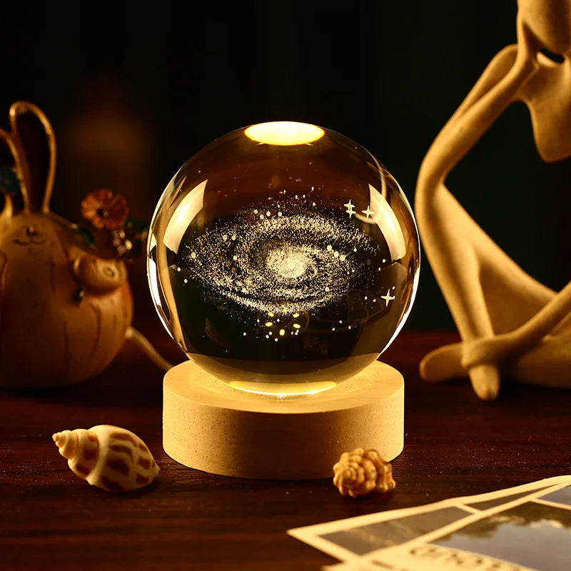 Aesthetic Moon Crystal Ball Night Light – Clear Glass Galaxy Globe Desk Decor
