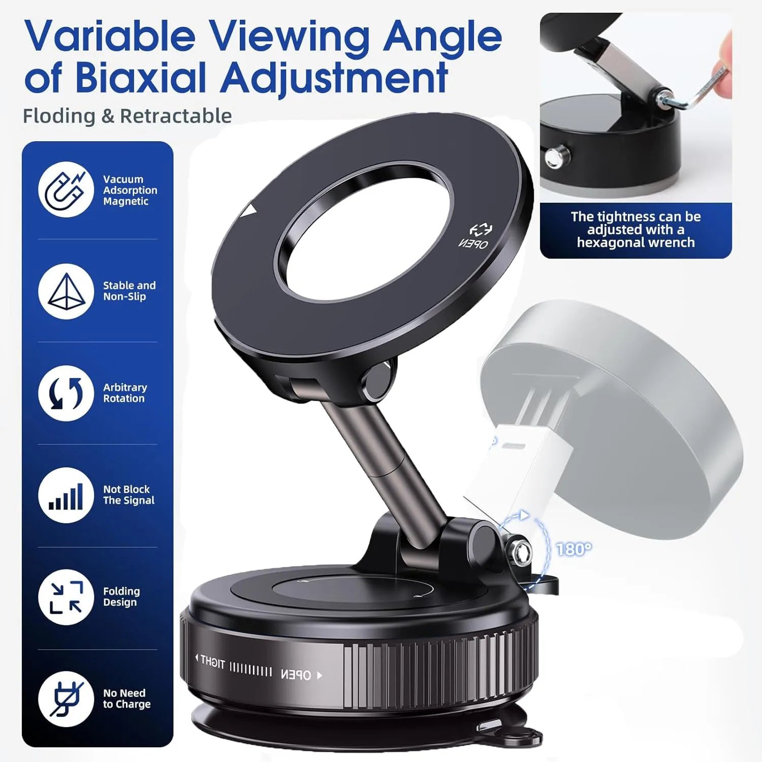 Super Strong N52 Magnetic Phone Holder – 360° Rotatable Foldable Vacuum Suction Mount