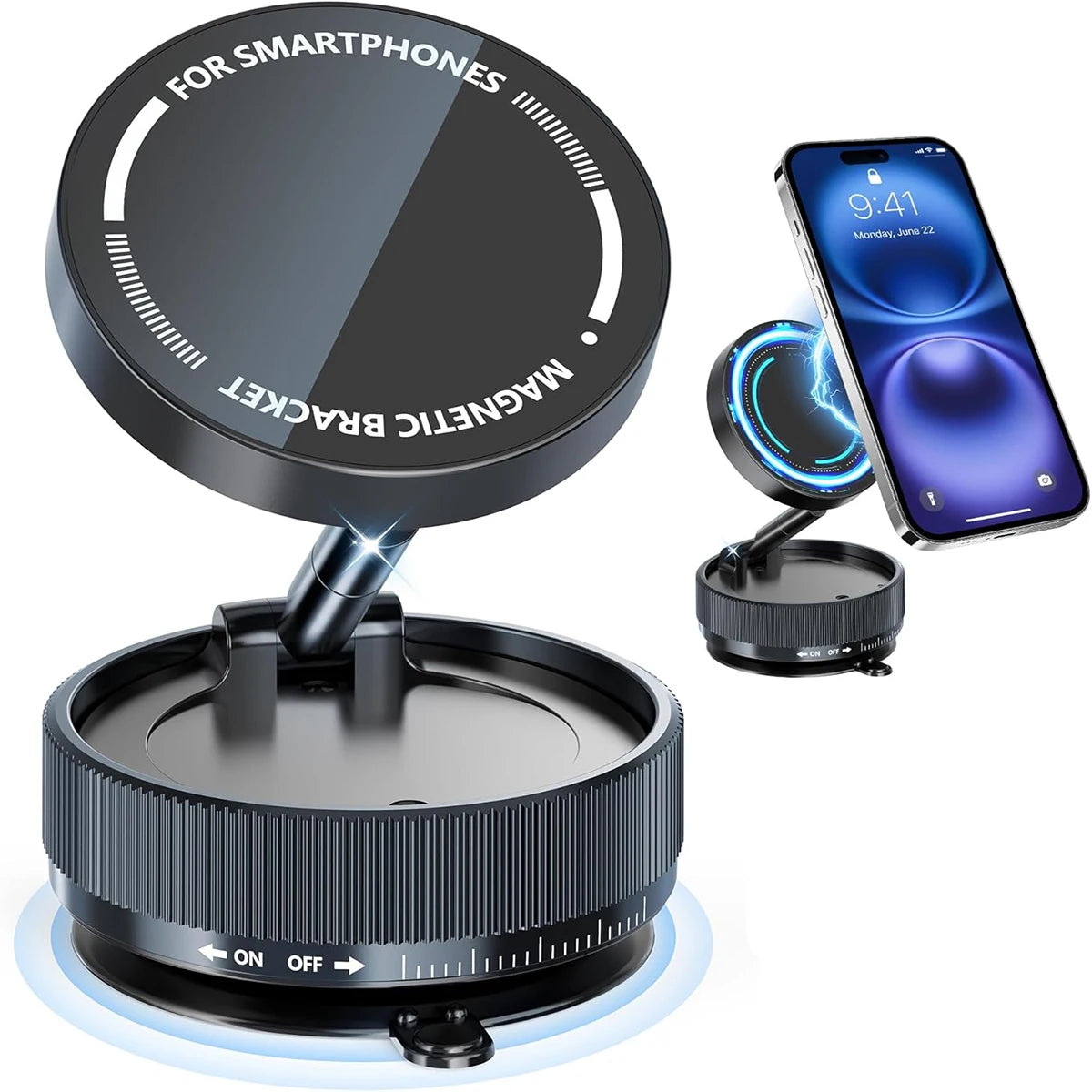 Super Strong N52 Magnetic Phone Holder – 360° Rotatable Foldable Vacuum Suction Mount