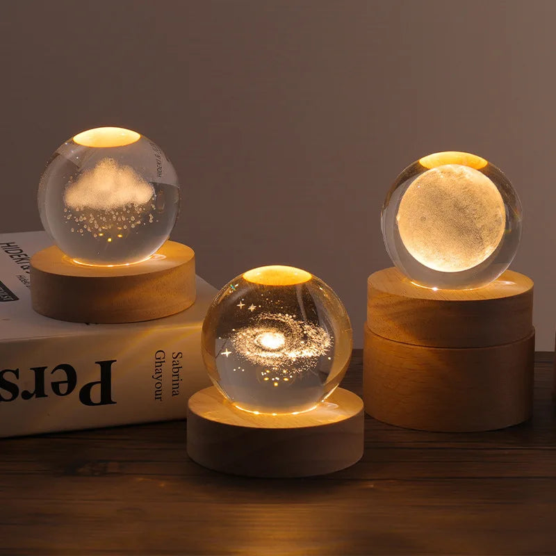 Aesthetic Moon Crystal Ball Night Light – Clear Glass Galaxy Globe Desk Decor
