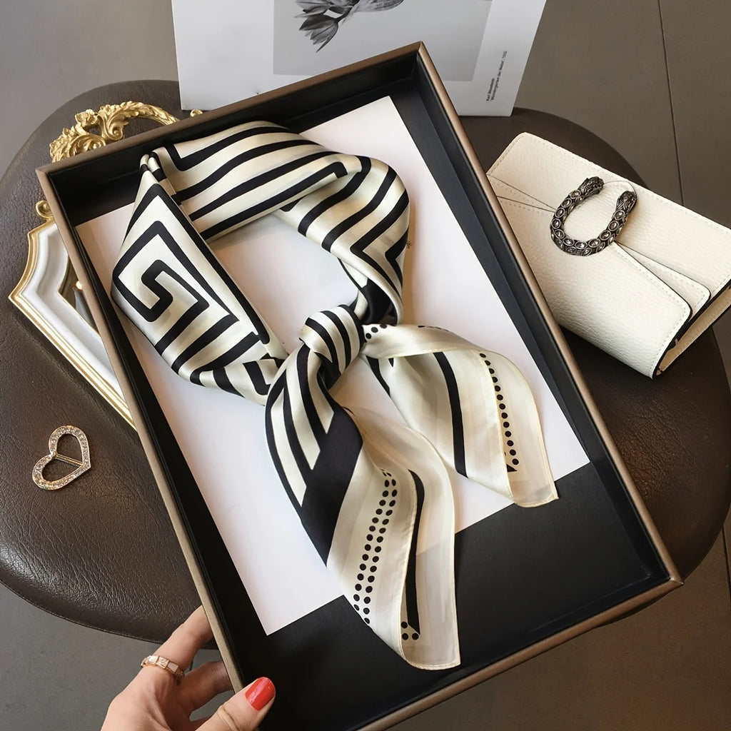 Elegant Nordic Faux Silk Square Scarf – Large Chic Decorative All-Season Shawl