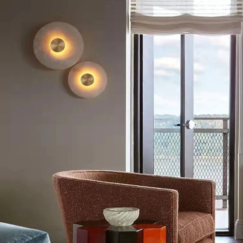 Art Deco Marble & Brass LED Wall Sconce Lamp