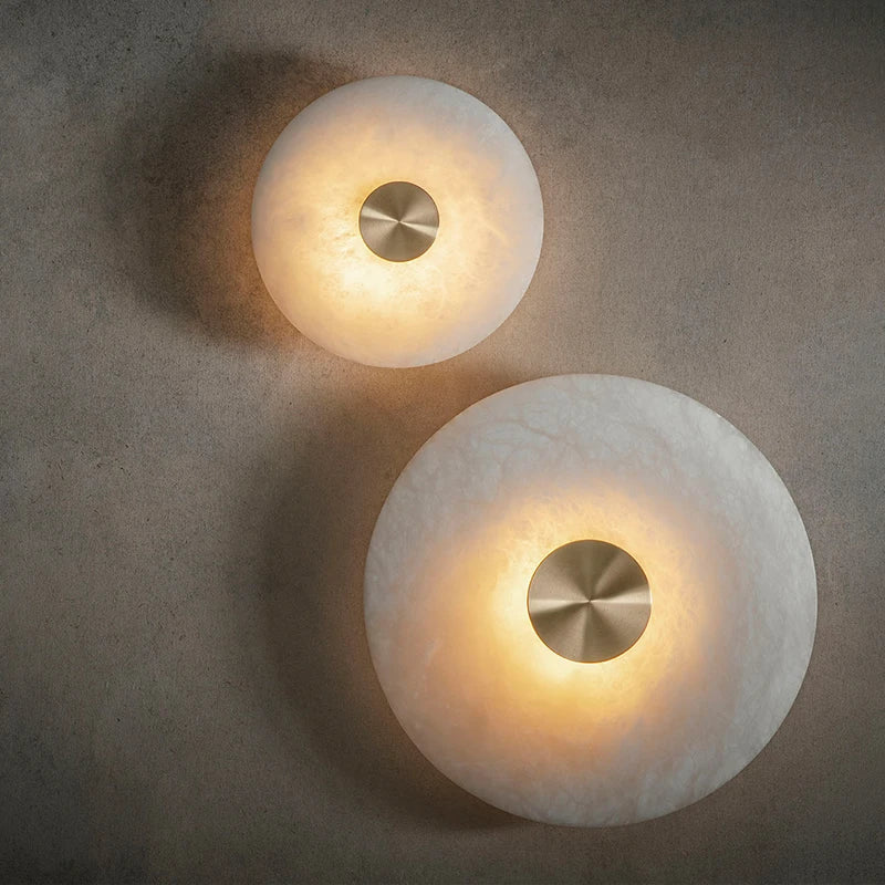 Art Deco Marble & Brass LED Wall Sconce Lamp